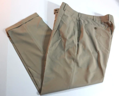 Alan Flusser Golf 40 x 30 Beige Straight Leg Pants  Polyester Pleated & Cuffed - Image 1 of 4