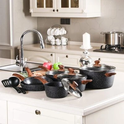 12-teiliges Antihaft-Kochgeschirr-Set Granitbeschichtete Töpfe und Pfannen - Bild 1 von 4