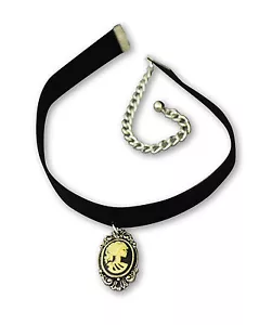 Black Velvet Choker with Lolita Cameo in Silver Frame Adjustable Size CH-1024IB - Picture 1 of 4