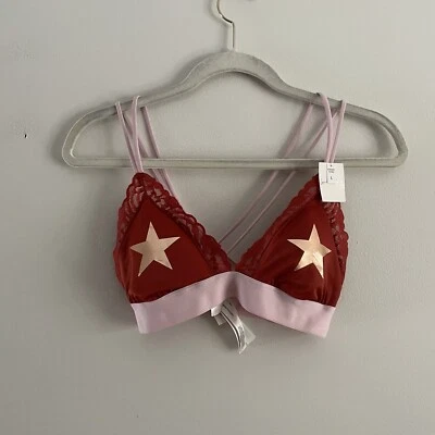PINK Victorias Secret Women L Removable Padding Star Print Triangle Bralette NWT - Image 1 of 4