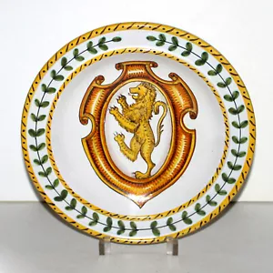 Plato Palacio Davanzati Vintage Florencia Italia Hecho a Mano Cresta León Cerámica - Imagen 1 de 9