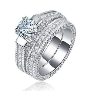 Damen Ring Silber Zweierring 750 Weißgold 18 Karat vergoldet Zirkonia R2686L - Picture 1 of 2