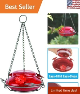 Decorative Hand-Blown Red Hummingbird Feeder with Wide Opening - 16 oz Capacity - Picture 1 of 11