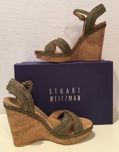 STUART WEITZMAN MINX ALEX SWAMP LANIARD ESPADRILLE CORK WEDGE HEEL SANDAL 9 NEW - Picture 1 of 10
