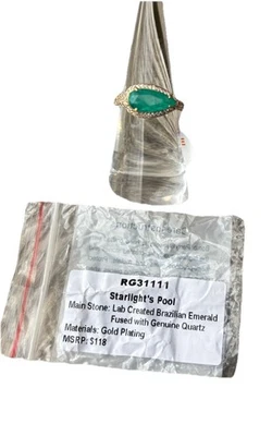 Anel Bomb Party RG31111 “Starlight’s Pool” chapeamento dourado LC esmeralda brasileira tamanho 6 - Imagem 1 de 4