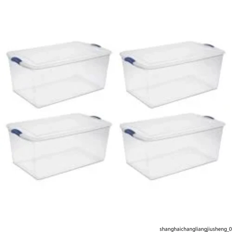 105 Qt Clear Storage Bin with Latch Lid Blue 4 Pack - Image 1 of 4