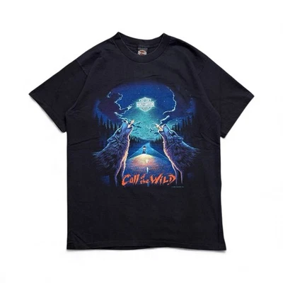 Vtg 90s Harley Davidson Call Of The Wild Wolf Holoubek Carolina T shirt Sz L - Image 1 of 4