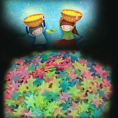 100 Wall Glow in the Dark Stars Stickers Kids Bedroom Ceiling Decor - Image 1 of 4