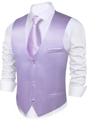 Barry Wang Mens Satin Tuxedo Vest V-Neck Slim Fit Waistcoat 2 Pockets Formal - Image 1 of 4