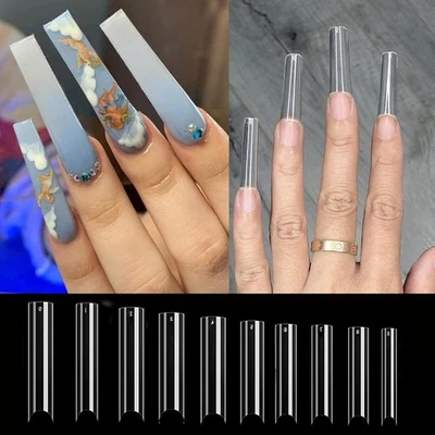 Extra Long C Curve Nail Tips Half Cover Clear French Nails XXL Deep Fingernails - Image 1 of 4