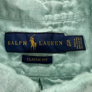 Ralph Lauren Herren grün bestickt Logo klassische Passform Leinen Knopfleiste Hemd Gr. XL - Bild 1 von 7