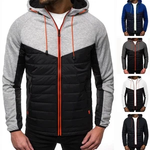 Men Autumn Long Sleeve Patchwork Hoodie Jacket Zip Up Slim Fit Casual Wear - Picture 1 of 28