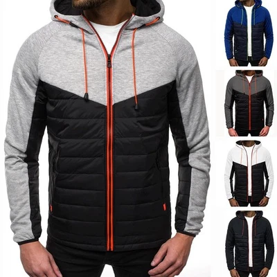 Men Autumn Long Sleeve Patchwork Hoodie Jacket Zip Up Slim Fit Casual Wear - Image 1 of 4