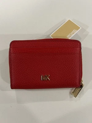 Michael Kors Money Pieces Rosso Brillante ZA Portamonete in Pelle - Immagine 1 di 4