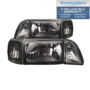 Headlights Ford Mustang 87-93 Halogen 12Pc Set Euro Smoke Lens w Amber Reflector - Bild 1 von 8