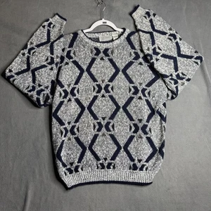 Vintage Method Sweater Mens XL Gray Blue Geometric Knit Crew Neck 90s Retro - Picture 1 of 7