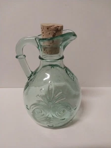 Vintage türkis grün Glas Kruzifix Flasche Korken Stopfen kleine Karaffe Retro - Bild 1 von 7