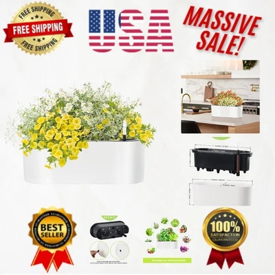 Modern 16" Oval White Self-Watering Plant Pot with Coir for Herbs & Succulents - Image 1 of 4