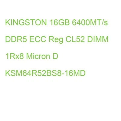KINGSTON 16GB 6400MT/s DDR5 ECC Reg CL52 DIMM 1Rx8 Micron D KSM64R52BS8-16MD - Bild 1 von 2