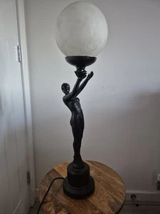 Art Deco Stil 20er Jahre Frau in schwarz, Globusschirm, signiert Rosa 26" sehr guter Zustand - Bild 1 von 17