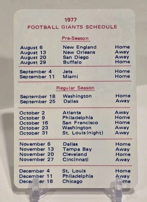 1977 NEW YORK GIANTS POCKET SCHEDULE BRAD VAN PELT - Image 1 of 2