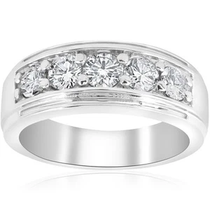 1 ct Mens Diamond Ring Five Stone Wedding Polished Band Jewelry White Gold - Picture 1 of 20