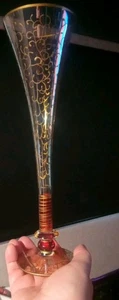 Set of 2 Pier 1 Champagne Flutes 10.5" Rioja Tall Red Gold Lattice - Picture 1 of 7