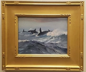PINTURA AL ÓLEO DE CHARLES PATTERSON 1878-1958 ORCAS ORCAS VAINA ISLAS FARALLÓN - Imagen 1 de 5