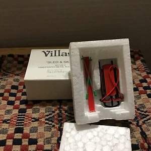 Vintage Dept 56 Village Sled & Skis Handpainted Metal Accessories In Box - Picture 1 of 3