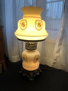 Vintage Gone With The Wind Style Lamp Brown Floral Ruffled Shade 2 Way Light 18” - Picture 1 of 12
