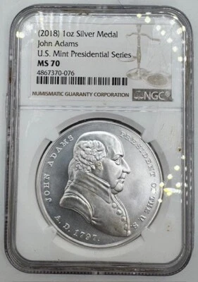 (2018) John Adams Presidential Series 1oz Silver Medal NGC 💥MS70💥 - Image 1 of 2