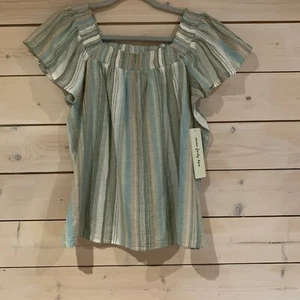 Seven Forty Two XL Striped Smocked Square Neck Flutter Sleeve New w/ Tags Top - Picture 1 of 5