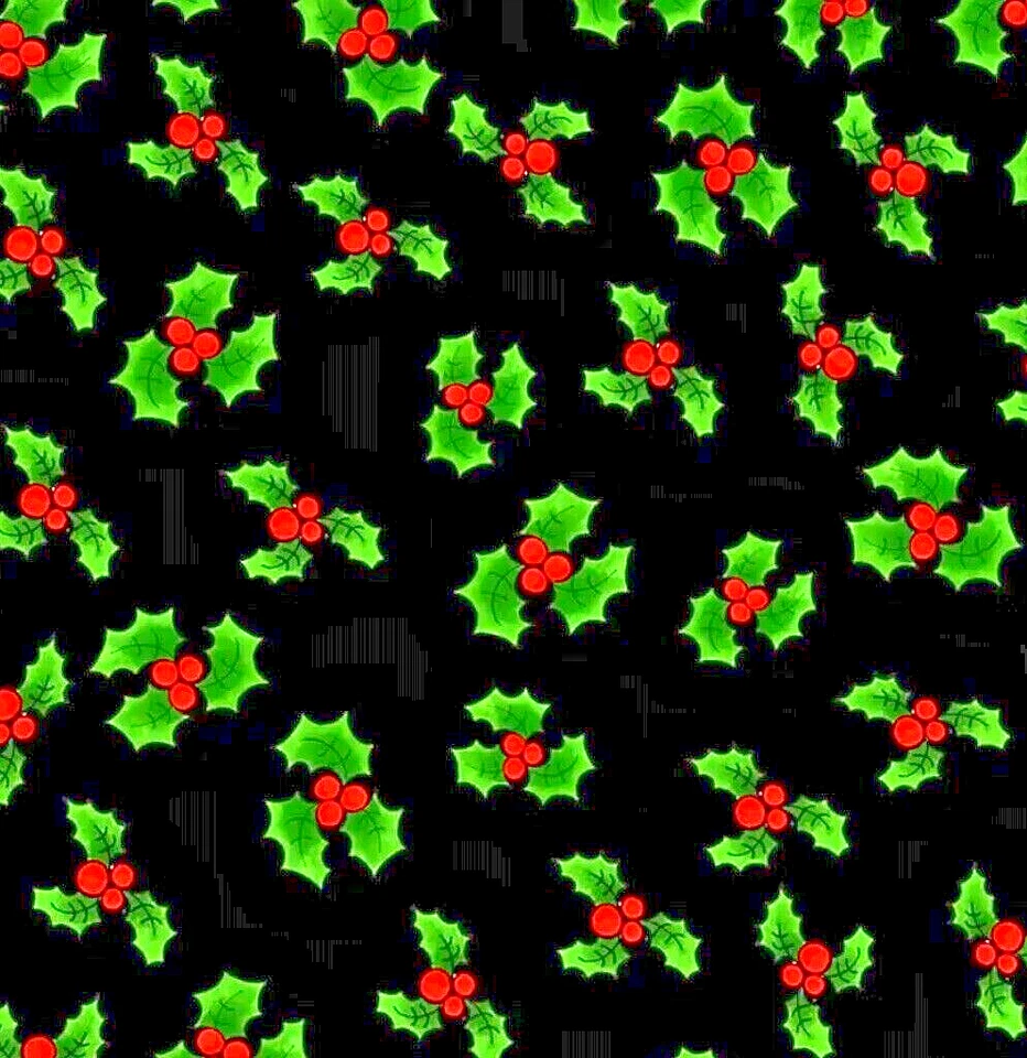 LORALIE DESIGNS Fabrics HOLLY & BERRIES ON BLACK BTY