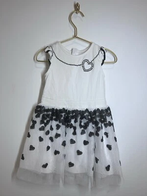 Mayoral White And Black Girls Dress 4 Party Holiday Birthday Hearts Kids - Image 1 of 4