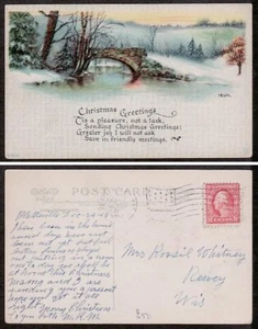 054 Old Christmas Postcard, USA, Stone Bridge, Dec. 25. 1918. - Picture 1 of 1