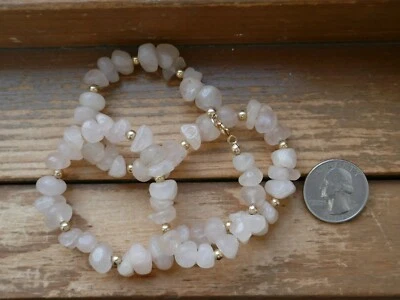 Collar de pepitas de cuarzo rosa de 17,5" con cierre de anillo de resorte de relleno de oro de 14 KY y cuentas de 4 mm Foto 1 de 4