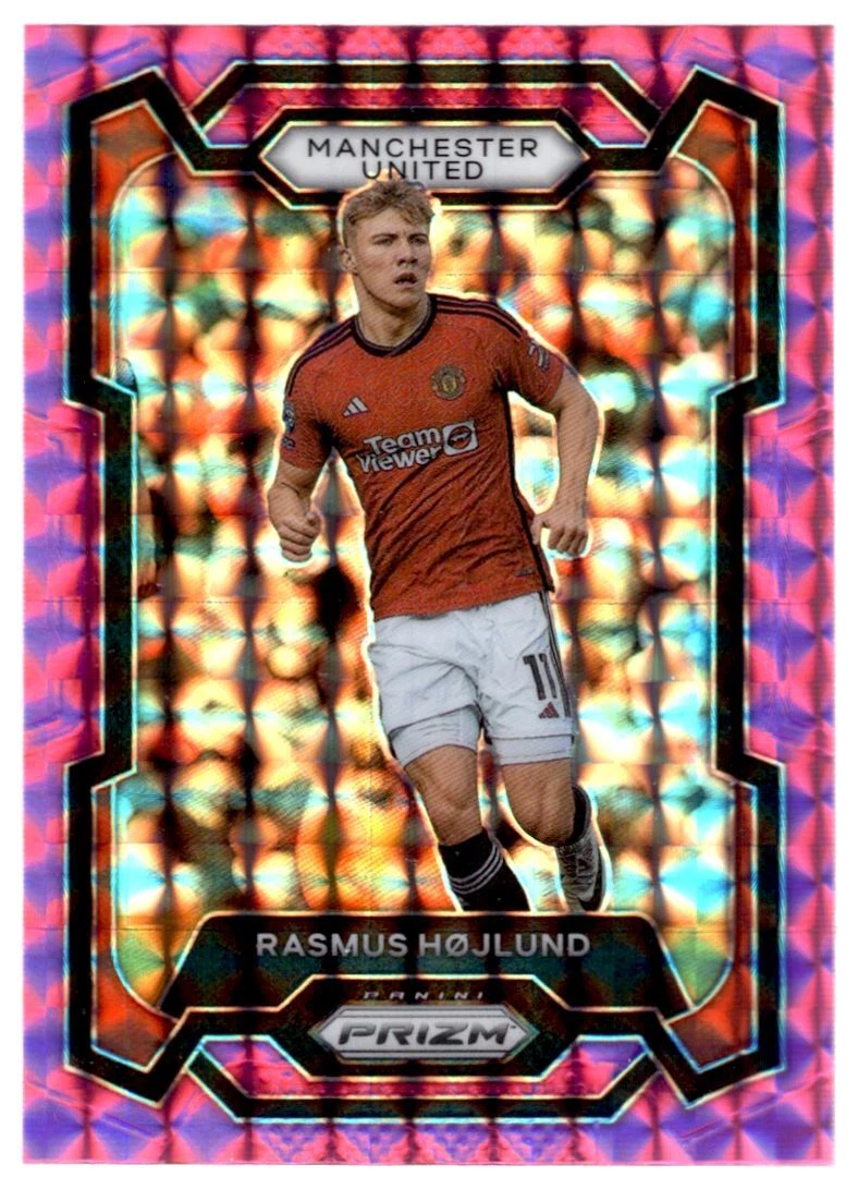 2023 PRIZM EPL RASMUS HOJLUND MANCHESTER UNITED PINK MOSAIC
