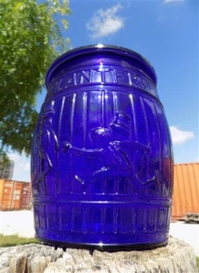 Planters Peanut Jar with Lid, Cobalt Blue Glass Mr Peanut Candy Cookie Jar H, - Picture 1 of 12