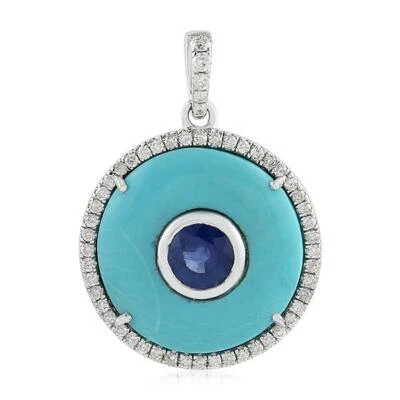 0.28Ct Diamant Lünette Set Türkis Rund Charms 18k Weiss Gold - Bild 1 von 4