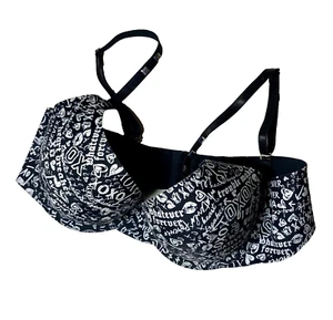 Womens XOXO Bra 34C Black White Print Heart Breaker Hearts Lips Love Sexy - Picture 1 of 4