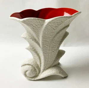 Vintage Crown Devon Fielding’s Cornucopia Vase weiße Eierschale mit rot - Bild 1 von 5