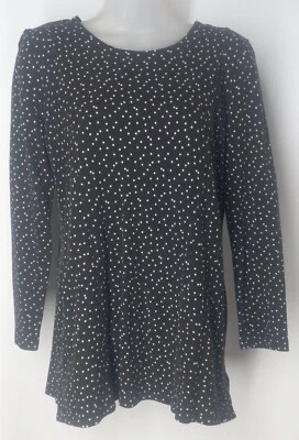 Camisa Top Westbound Mujer Pequeña Negra con Lunares Beige Manga Larga Algodón Foto 1 de 4