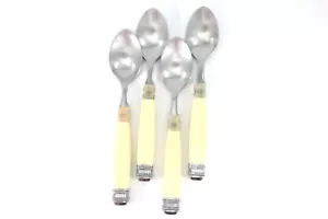 Zelluloid LÖFFEL 4er Set Edelstahl 6 1/4" lang gelb mit grau und rosa Vintage - Bild 1 von 10