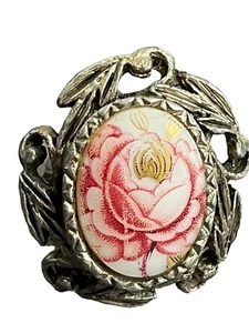 Vintage Silver Tone Floral Cameo Filigree Adjustable Ring - Picture 1 of 12