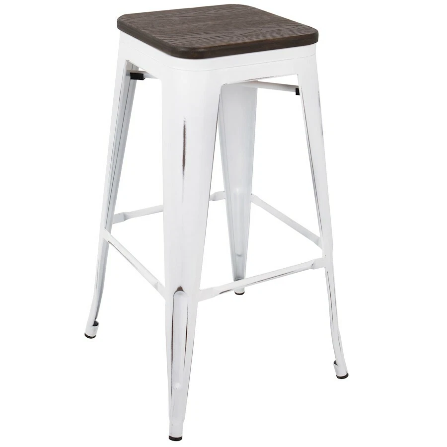 LumiSource Oregon Barstool, Set of 2, White, Espresso -BS-ORVW-E2 - Image 1 of 1