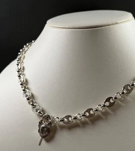 Knopfloch Halskette mit ausgefallenem CZ Set Vorhängeschloss 925 Sterling Silber gepunzt - Bild 1 von 10