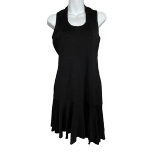 NWT Trina Turk Black Ribbed Swing Hem Scoop Neck Dress Size 8 Cutout Back - Picture 1 of 10