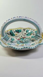 Italian Small Trinket/Candy Dish Rooster & Flowers Multicolored Hand Painted 