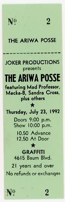 Ariwa Posse Concert Ticket Graffiti Showcase Pittsburgh, PA 1992 - Image 1 of 2