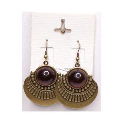 Pendientes colgantes de metal con aspecto de bronce marrón rubí sin plomo - nuevos en tarjeta Foto 1 de 3